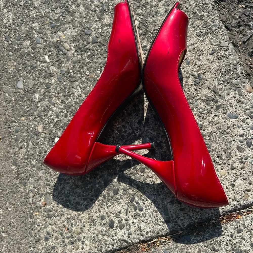 Stuart Weitzman Vibrant Red Peep Toe Heels - Picture 8 of 14